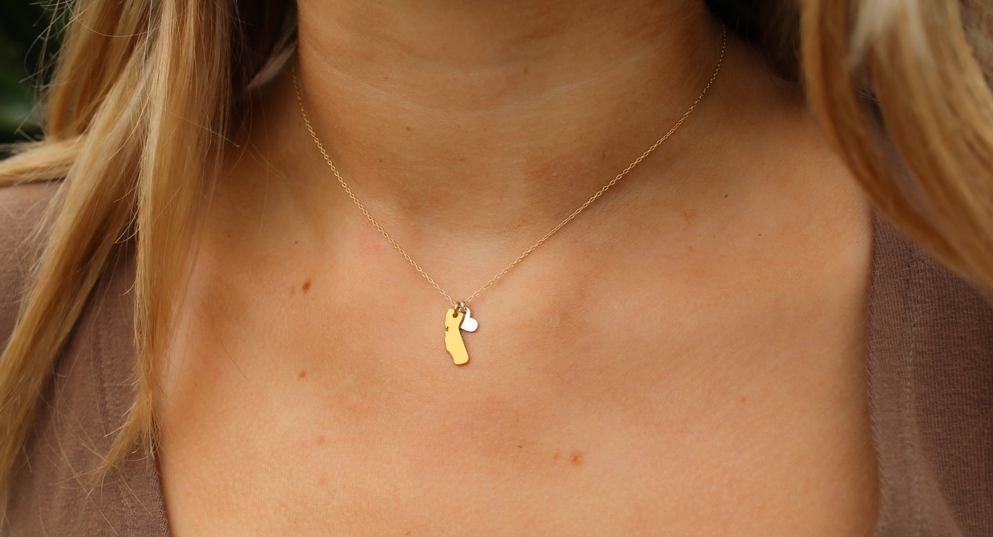 Sterling Silver Califonia Love Necklace with Gold Heart