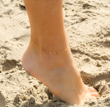 Gold Filled Tiny Paperclip Chain Anklet