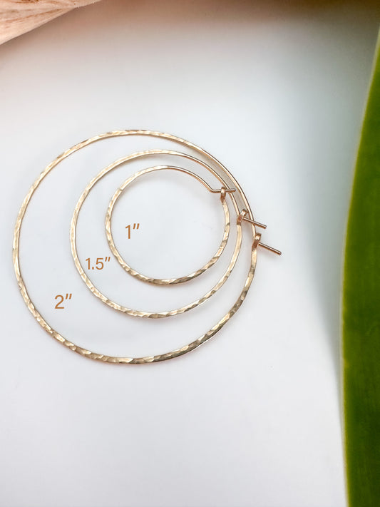 Gold Hoop Earrings, Dainty Hammered Hoops