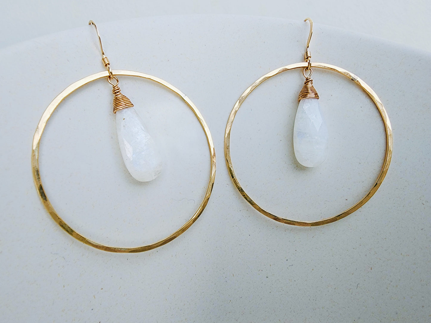 Moonstone Hoop Earrings in 14k Gold Fill or Sterling Silver