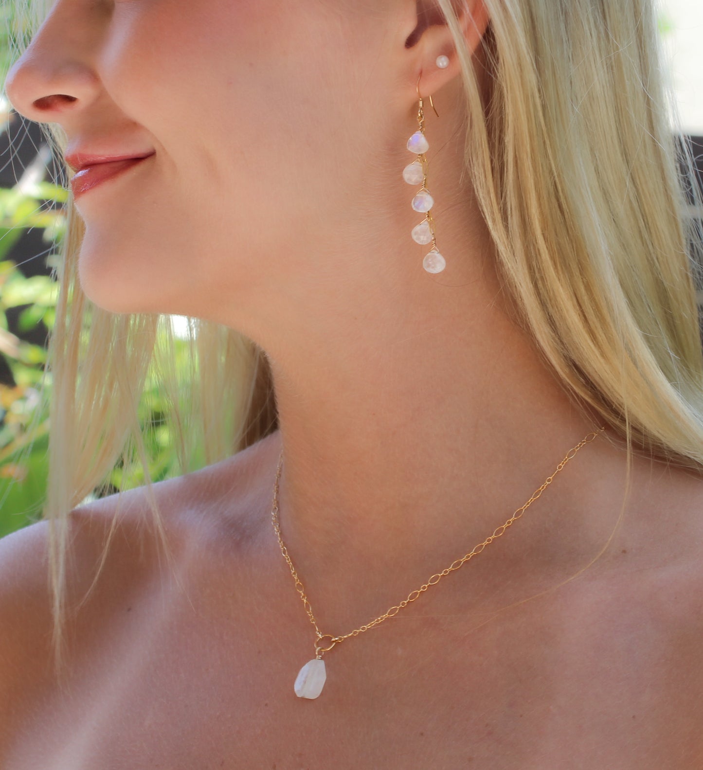 Dangle Faceted Teardrop Multi-Moonstone Earrings