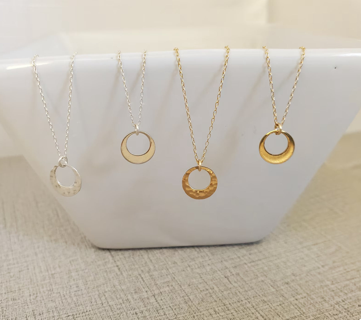 Tiny Geometric Circle Necklace, 14k Gold Fill, Sterling Silver