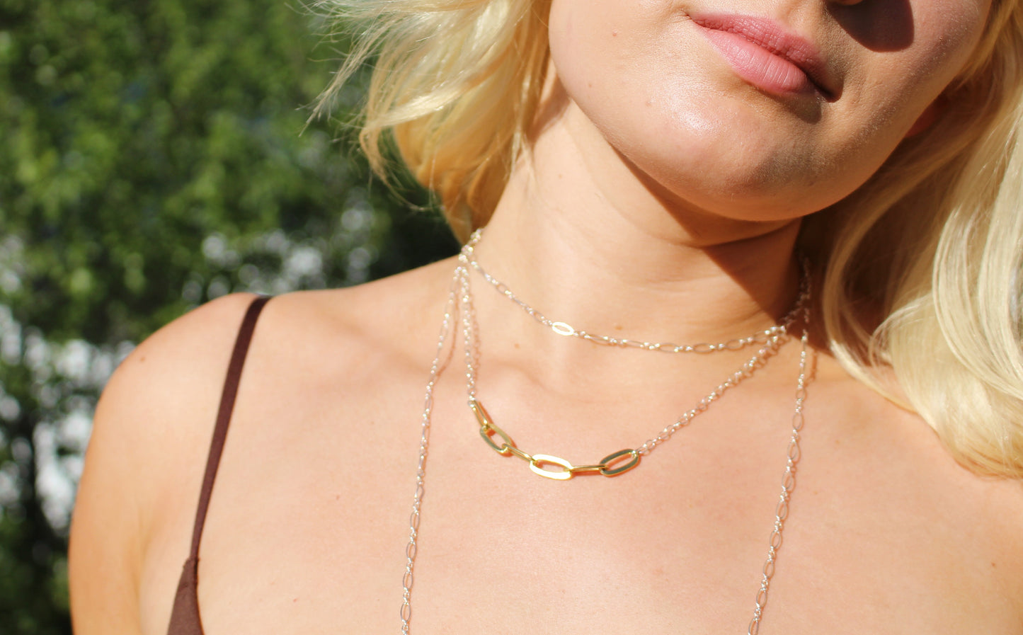 Large Gold Link Mixed Metal Necklace