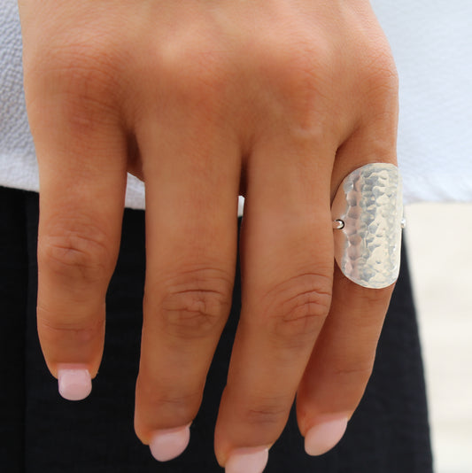 Sterling Silver Hammered Shield Ring