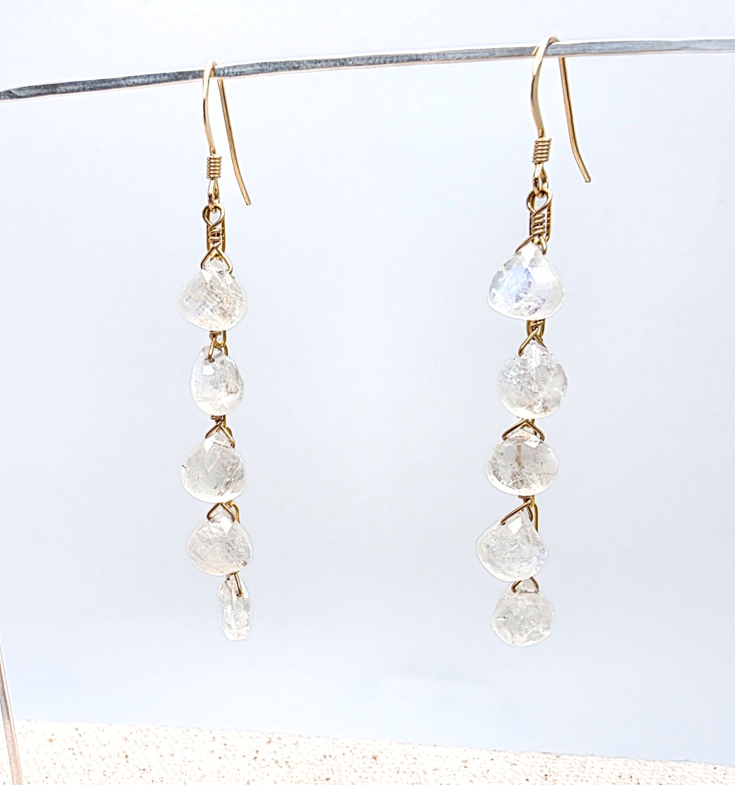 Dangle Faceted Teardrop Multi-Moonstone Earrings