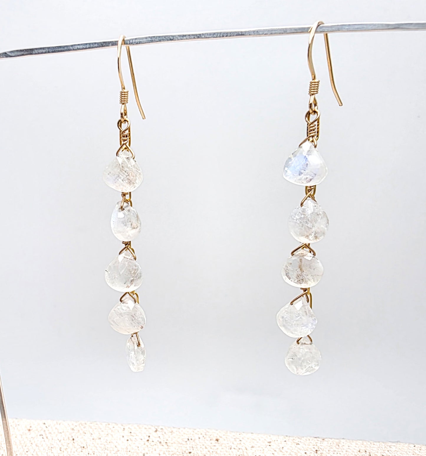 Dangle Faceted Teardrop Multi-Moonstone Earrings