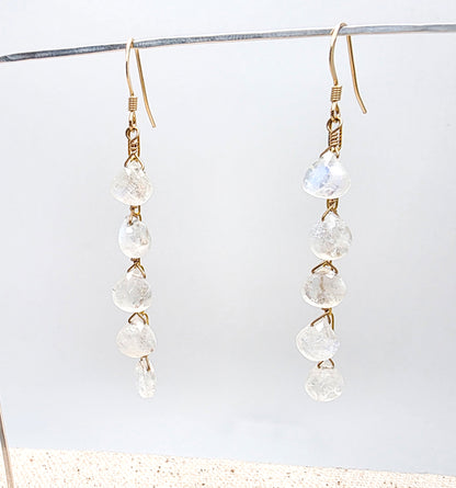Dangle Faceted Teardrop Multi-Moonstone Earrings