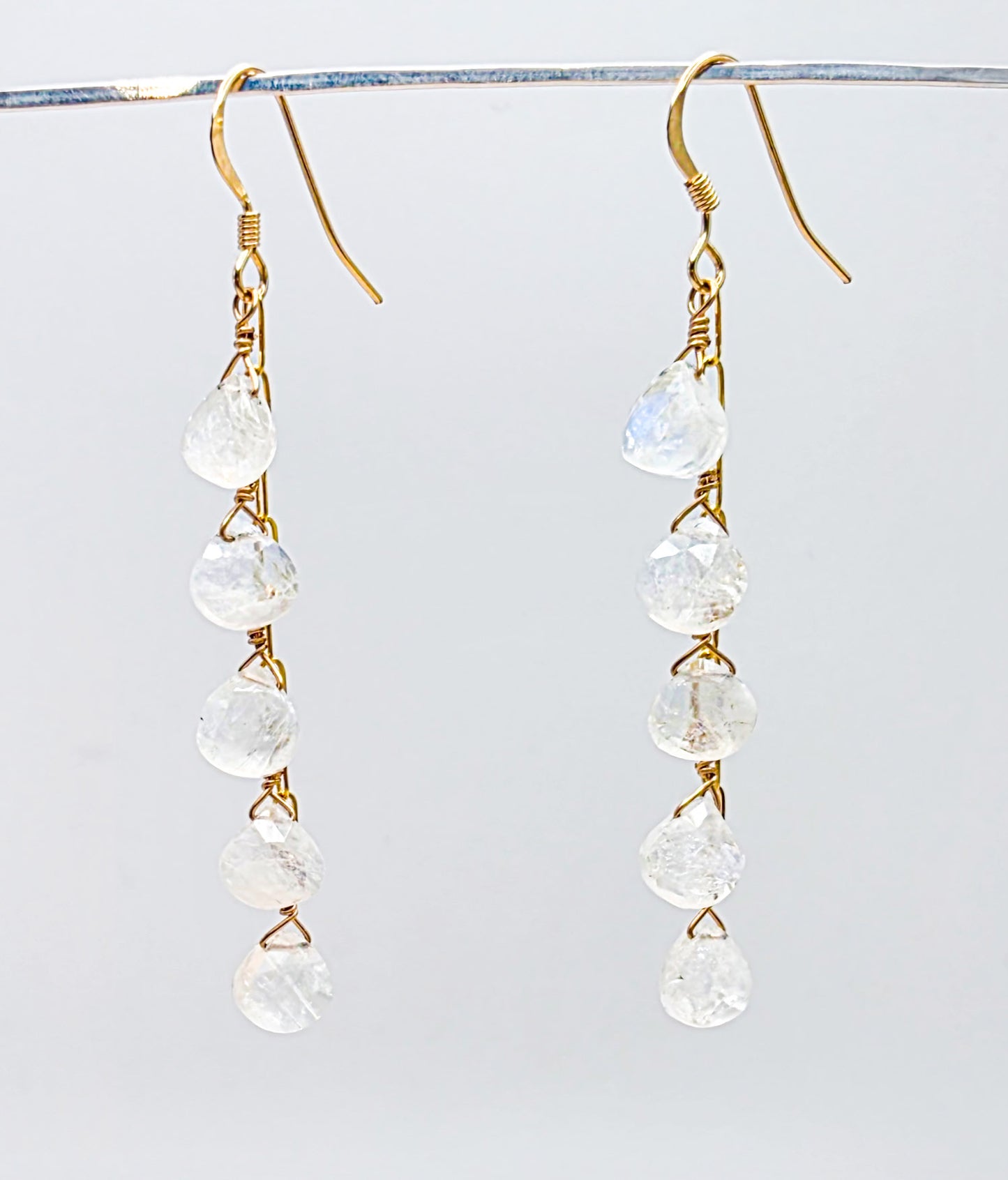 Dangle Faceted Teardrop Multi-Moonstone Earrings
