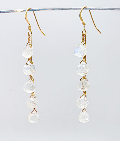 Dangle Faceted Teardrop Multi-Moonstone Earrings