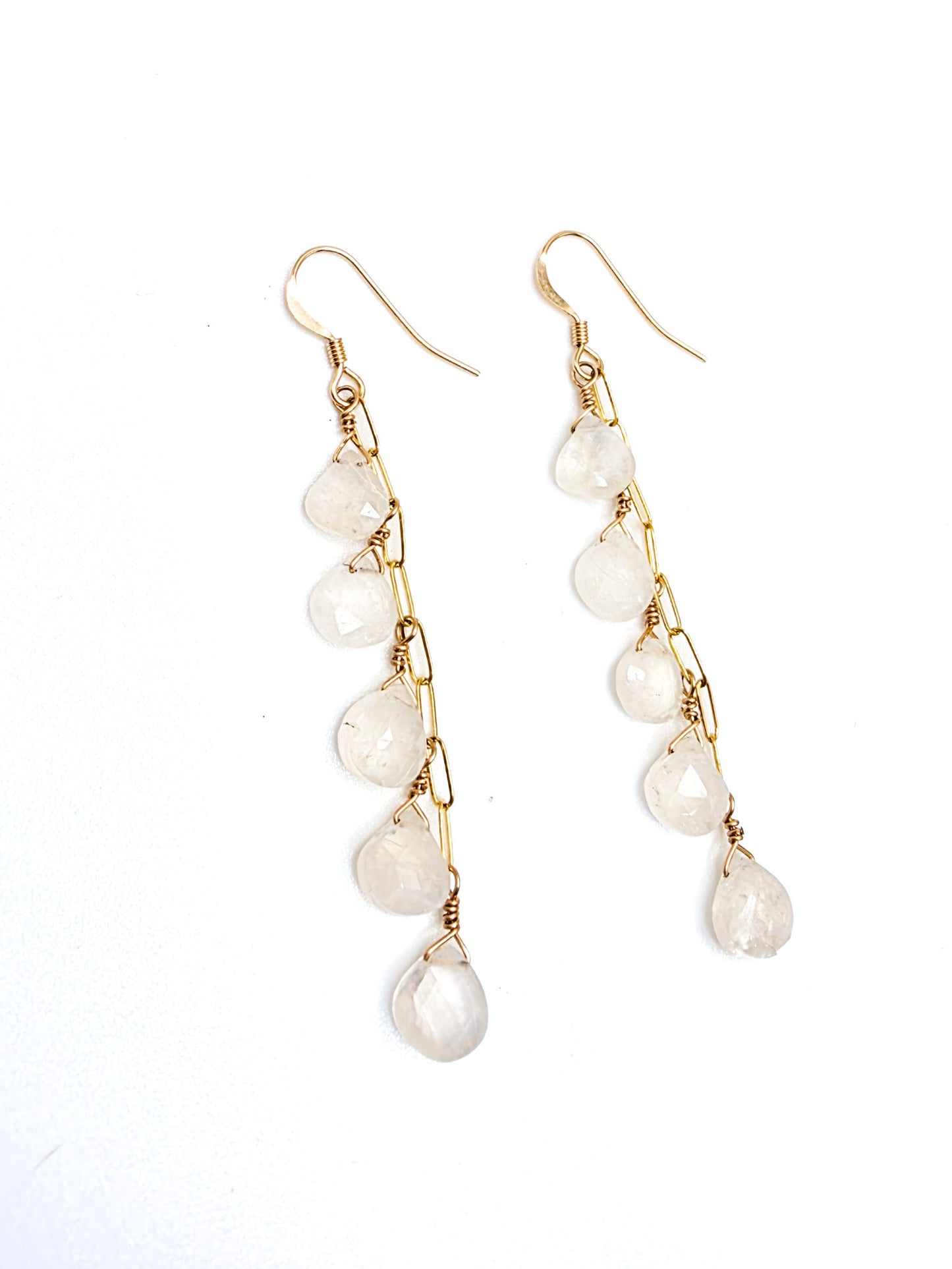 Dangle Faceted Teardrop Multi-Moonstone Earrings