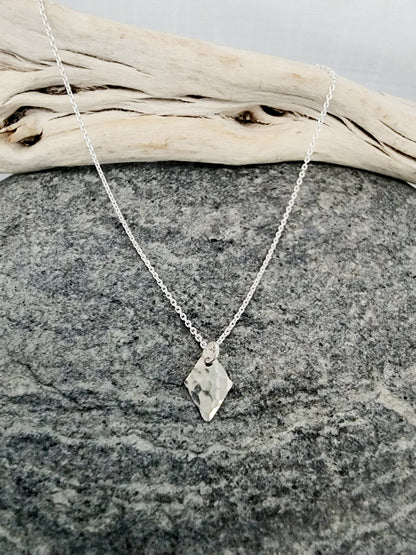 Tiny Hammered Diamond Necklace, Gold, Silver