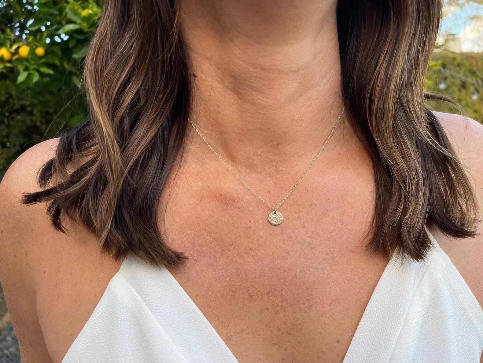 Tiny Hammered Circle Necklace, Sterling Silver, 14K Gold Fill My Store