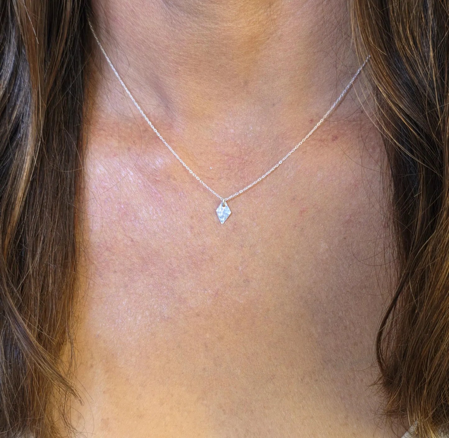 Tiny Hammered Diamond Pendant Necklace, 14k Gold Fill, Sterling Silver My Store