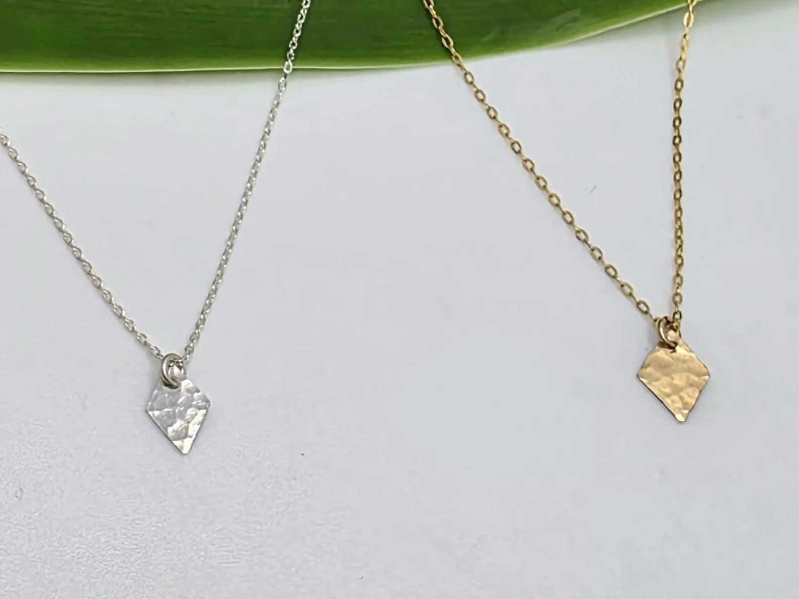 Tiny Hammered Diamond Pendant Necklace, 14k Gold Fill, Sterling Silver My Store
