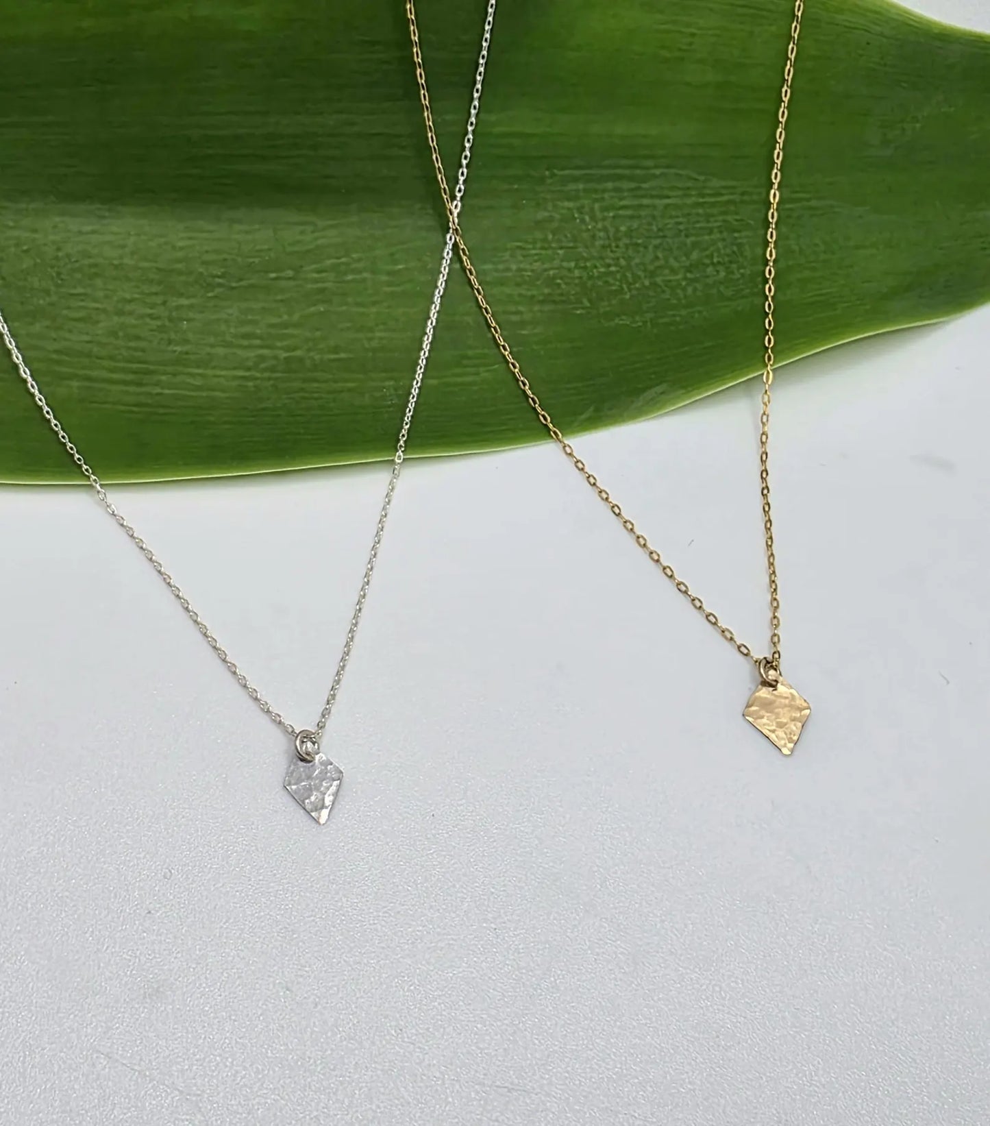 Tiny Hammered Diamond Pendant Necklace, 14k Gold Fill, Sterling Silver My Store