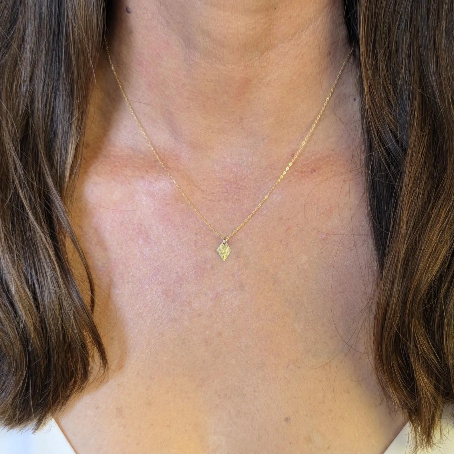 Tiny Hammered Diamond Pendant Necklace, 14k Gold Fill, Sterling Silver My Store