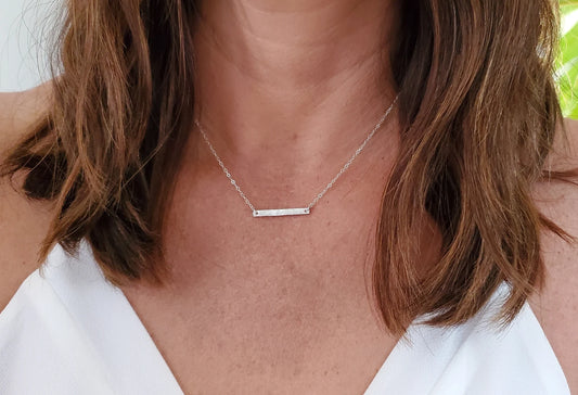 Tiny Sterling Silver Hammered 1 inch Horizontal Bar Necklace My Store