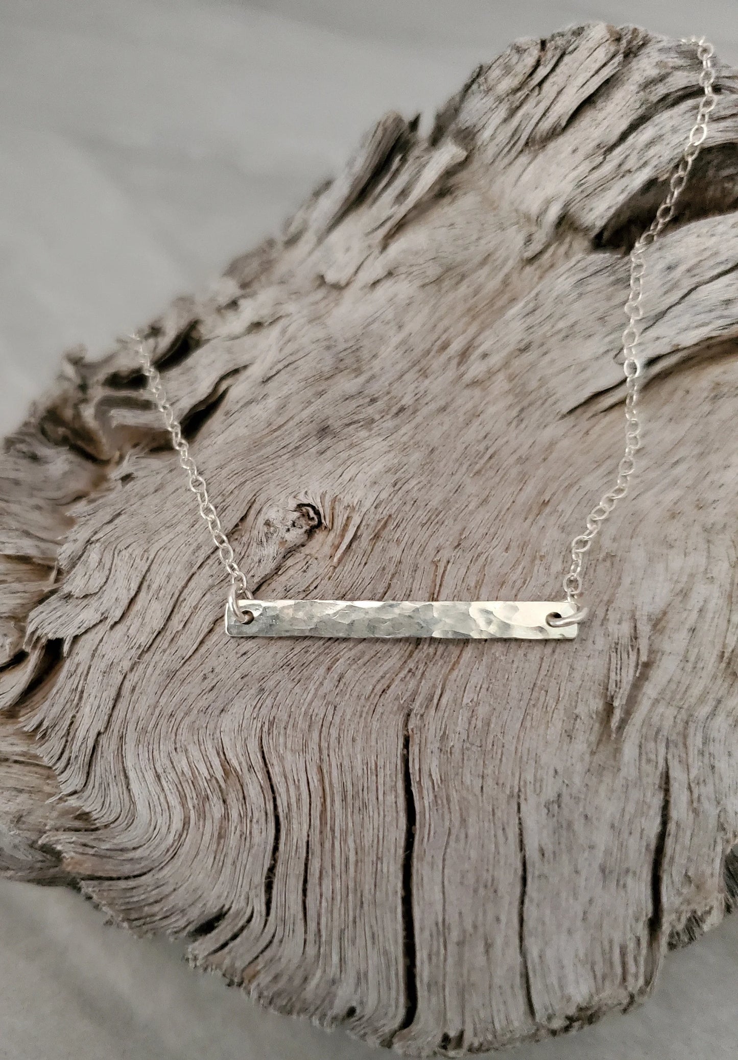 Tiny Sterling Silver Hammered 1 inch Horizontal Bar Necklace My Store