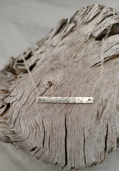 Tiny Sterling Silver Hammered 1 inch Horizontal Bar Necklace My Store