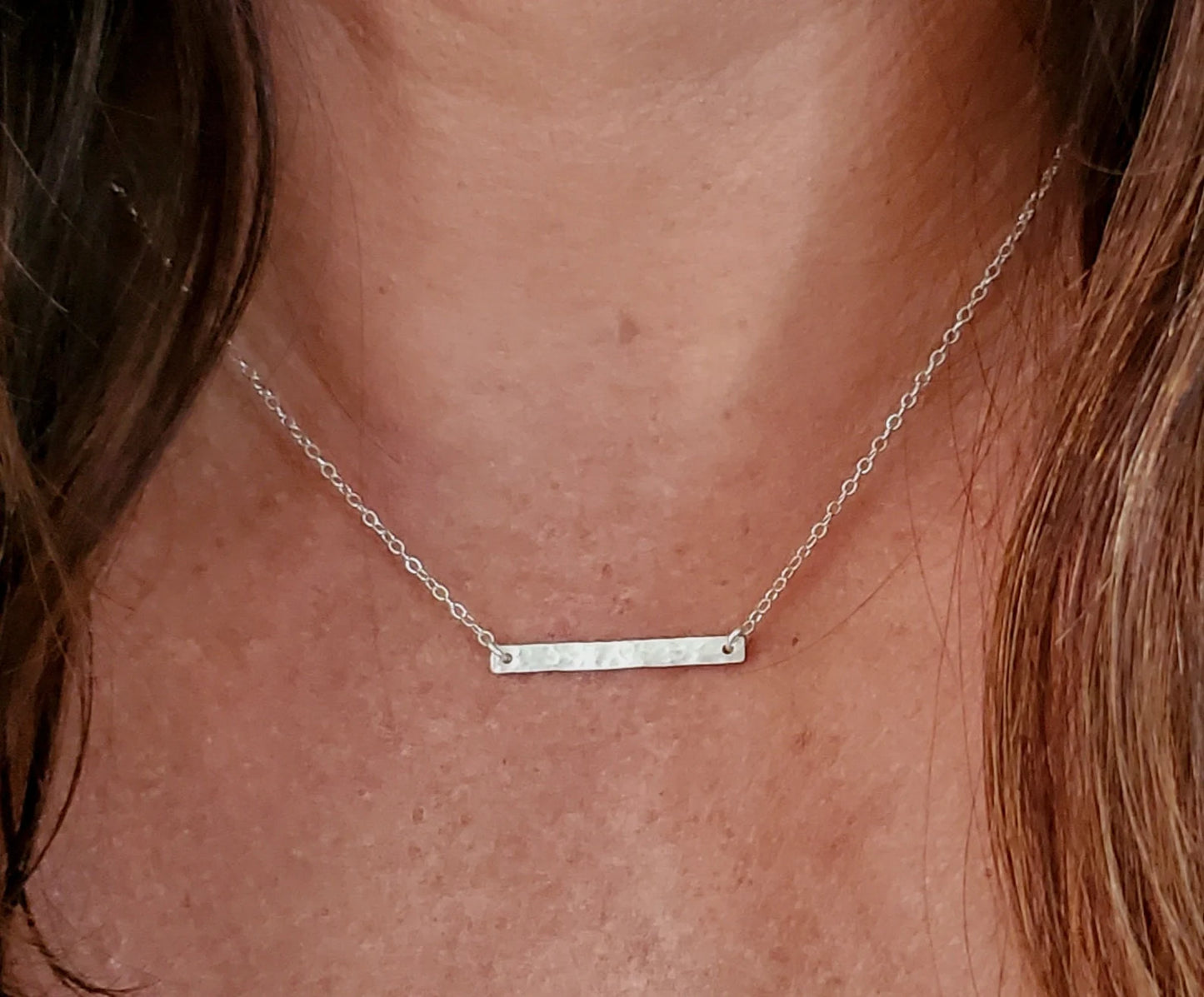 Tiny Sterling Silver Hammered 1 inch Horizontal Bar Necklace My Store