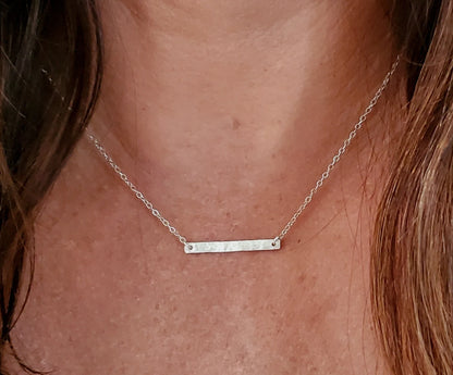 Tiny Sterling Silver Hammered 1 inch Horizontal Bar Necklace My Store