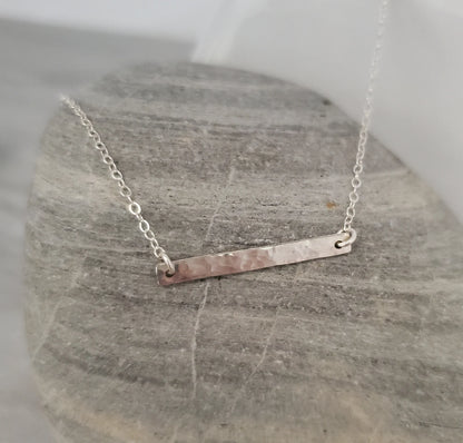 Tiny Sterling Silver Hammered 1 inch Horizontal Bar Necklace My Store