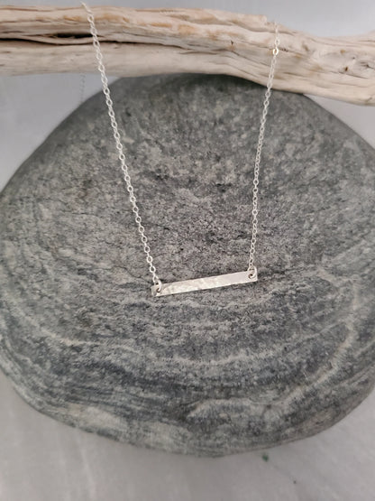 Tiny Sterling Silver Hammered 1 inch Horizontal Bar Necklace My Store