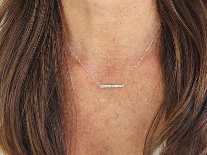 Tiny 14k Gold Fill Hammered 1 inch Horizontal Bar Necklace My Store