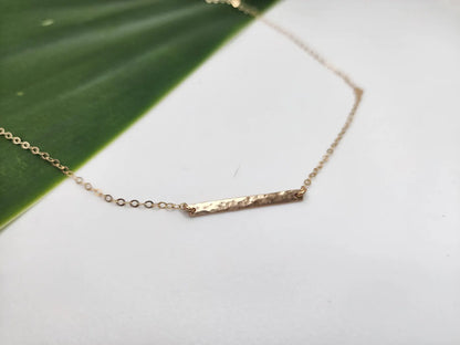Tiny 14k Gold Fill Hammered 1 inch Horizontal Bar Necklace My Store
