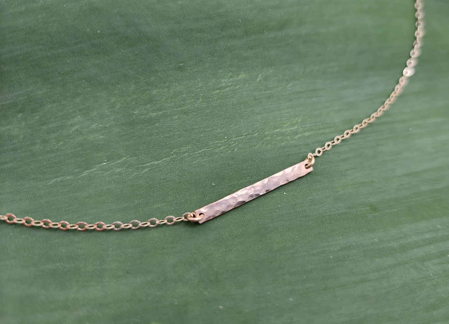 Tiny 14k Gold Fill Hammered 1 inch Horizontal Bar Necklace My Store