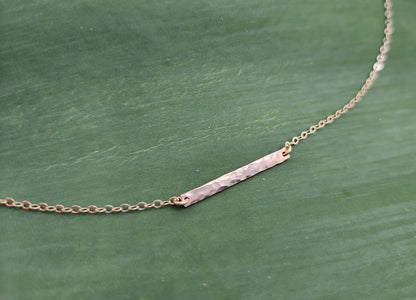 Tiny 14k Gold Fill Hammered 1 inch Horizontal Bar Necklace My Store