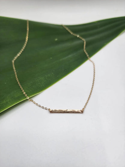 Tiny 14k Gold Fill Hammered 1 inch Horizontal Bar Necklace My Store