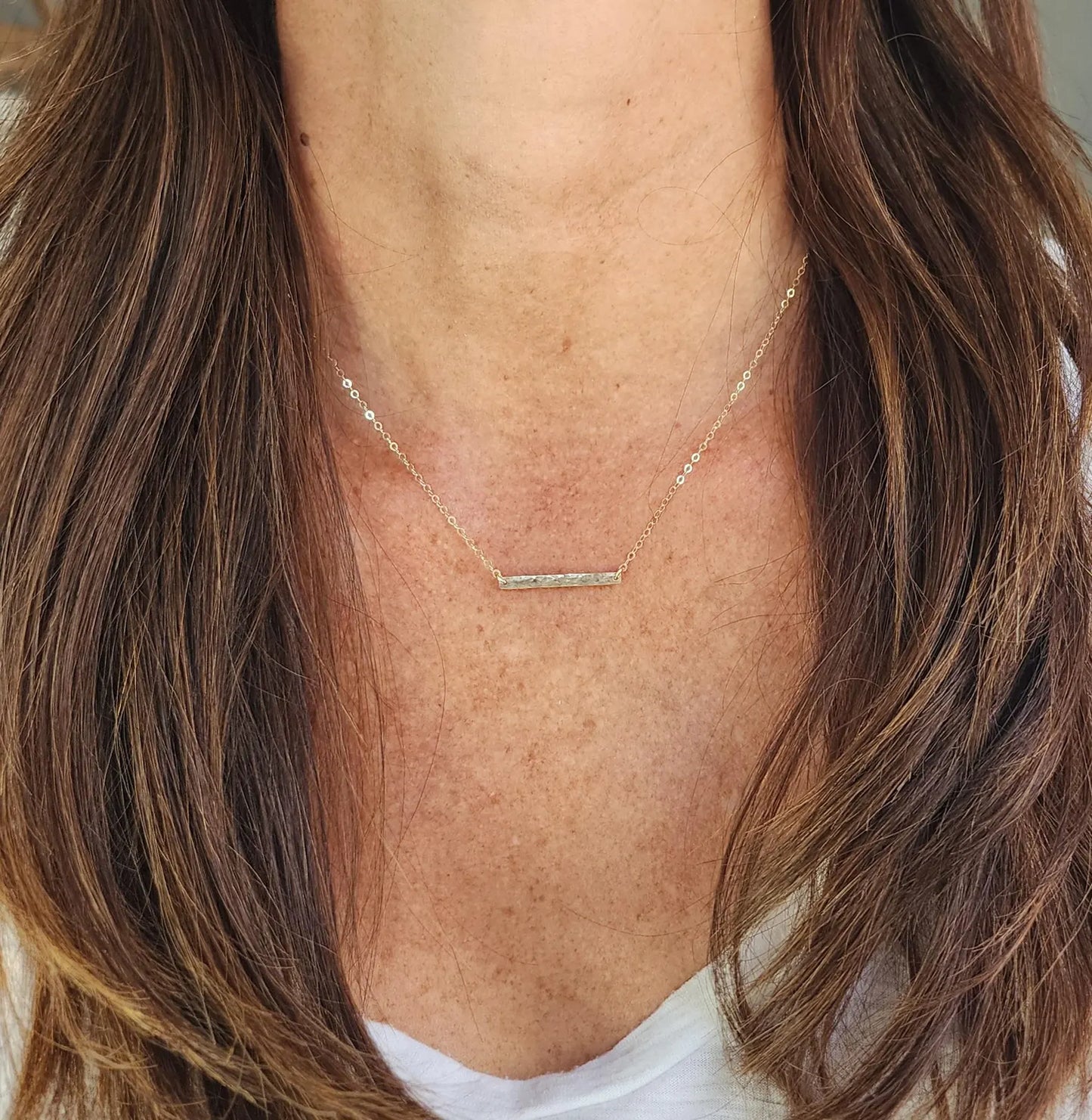 Tiny 14k Gold Fill Hammered 1 inch Horizontal Bar Necklace My Store