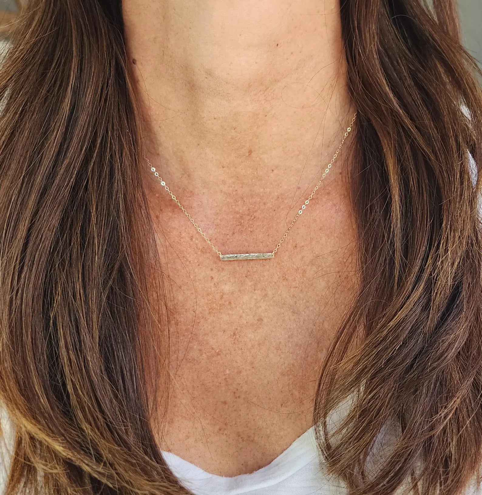 Tiny 14k Gold Fill Hammered 1 inch Horizontal Bar Necklace My Store