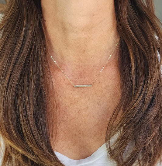 Tiny 14k Gold Fill Hammered 1 inch Horizontal Bar Necklace My Store