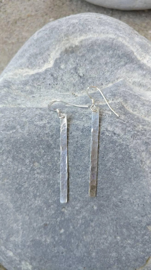 Long 14k Gold Fill Hammered Bar Earrings, 1.5 inch My Store
