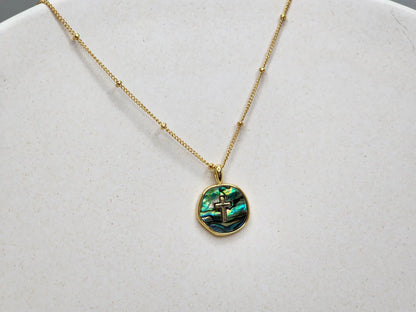 Gold Cross Necklace with Abalone on Satellite Chain My Store