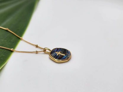Gold Cross Necklace with Abalone on Satellite Chain My Store
