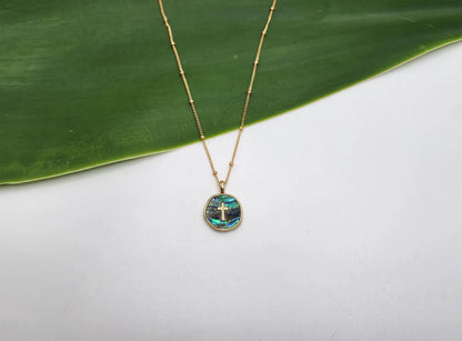 Gold Cross Necklace with Abalone on Satellite Chain My Store