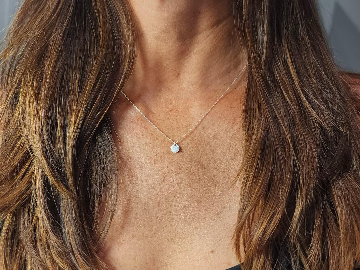 Teenie Tiny Sterling Silver Hammered Disk Necklace My Store