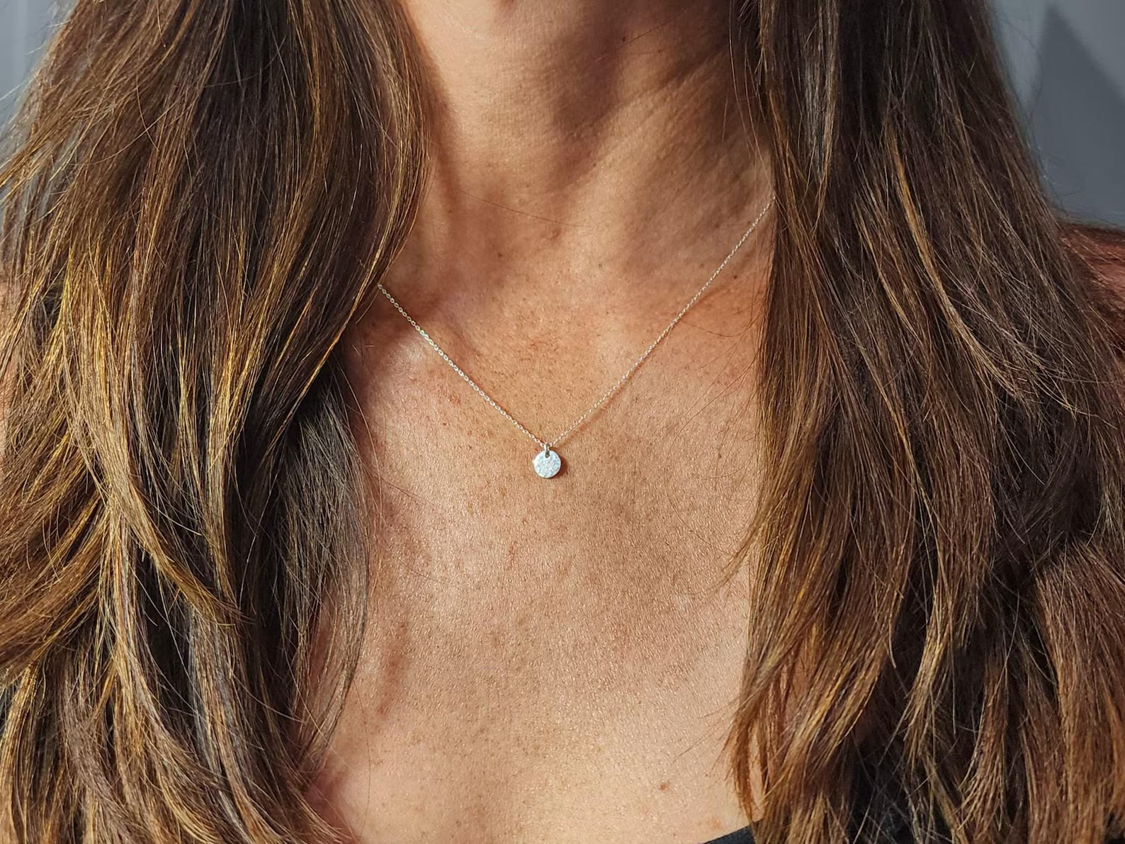 Teenie Tiny Sterling Silver Hammered Disk Necklace My Store
