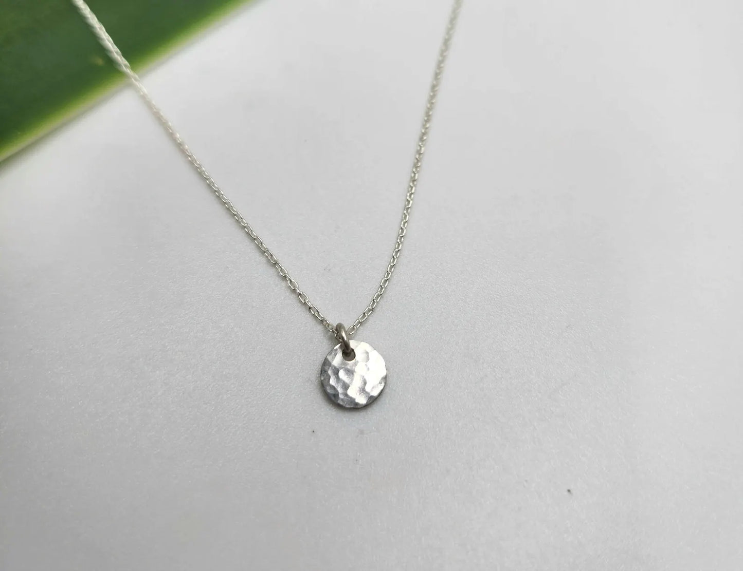 Teenie Tiny Sterling Silver Hammered Disk Necklace My Store