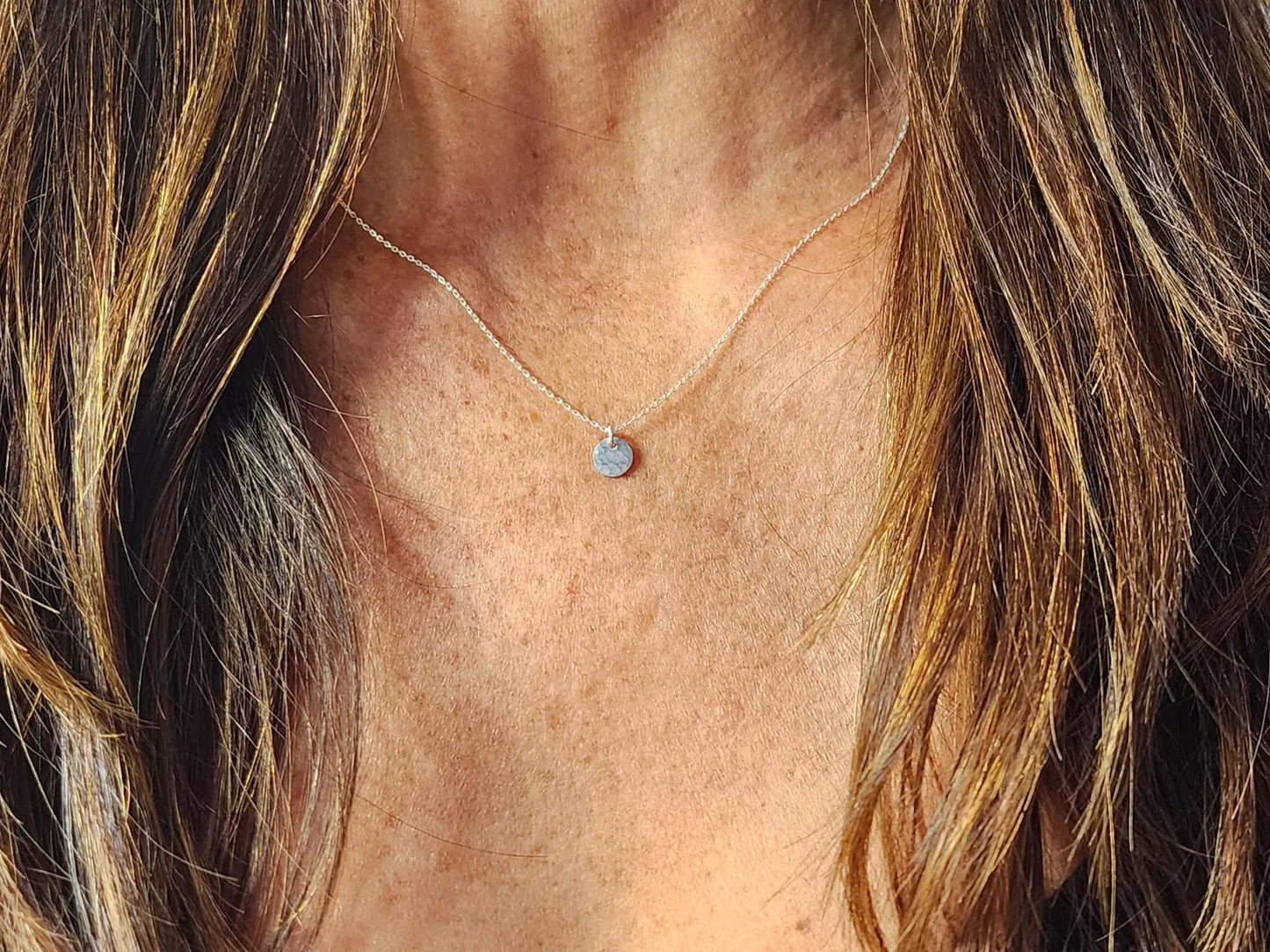Teenie Tiny Sterling Silver Hammered Disk Necklace My Store