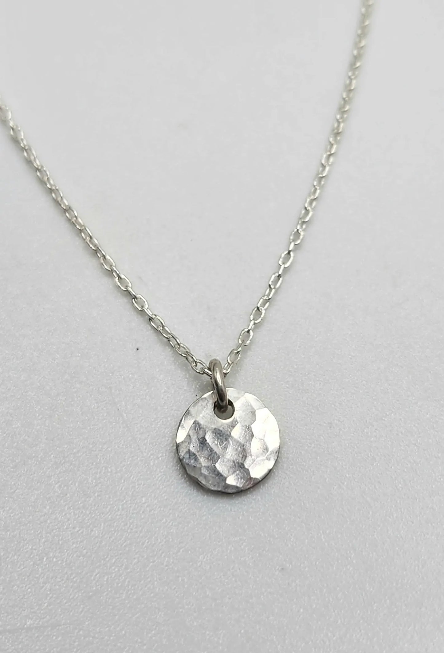 Teenie Tiny Sterling Silver Hammered Disk Necklace My Store