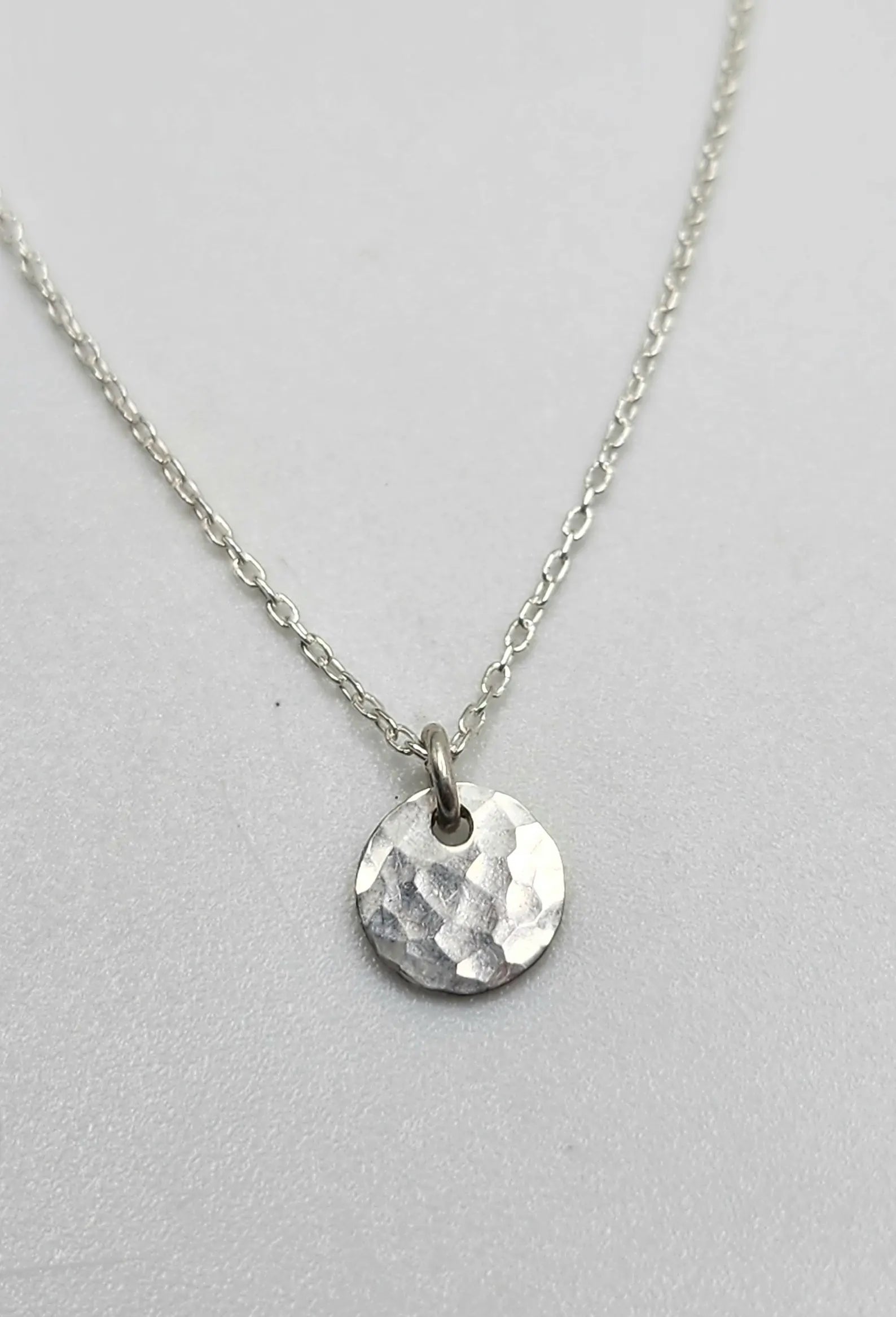 Teenie Tiny Sterling Silver Hammered Disk Necklace My Store
