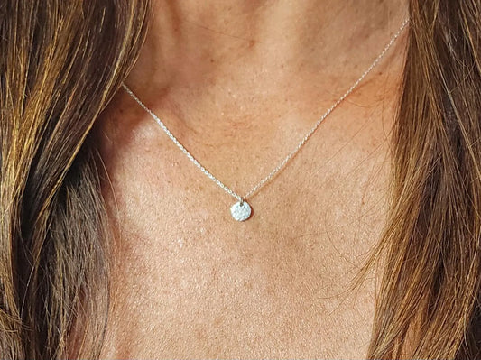 Teenie Tiny Sterling Silver Hammered Disk Necklace My Store