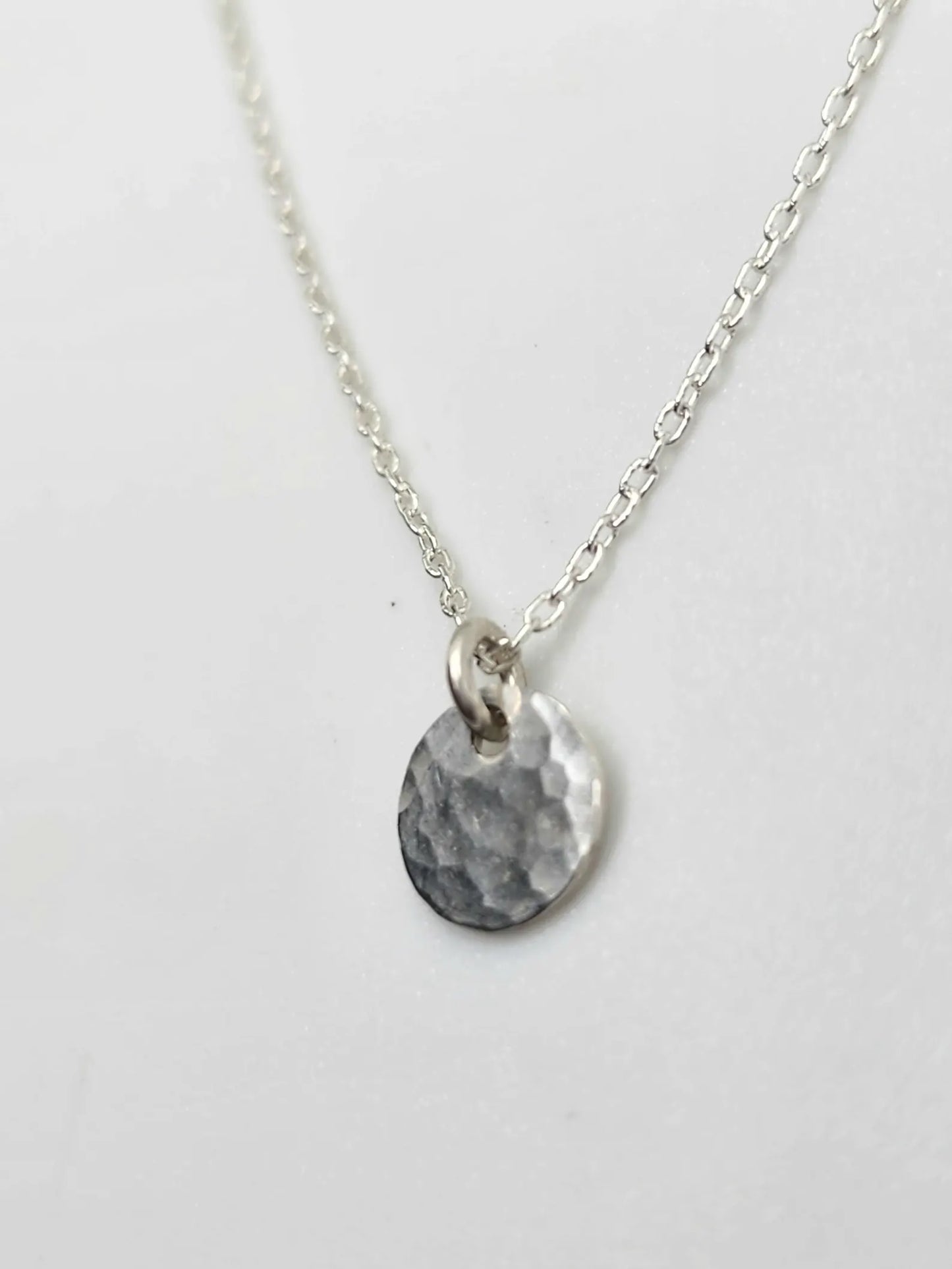 Teenie Tiny Sterling Silver Hammered Disk Necklace My Store