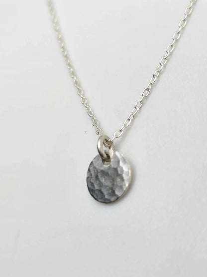 Teenie Tiny Sterling Silver Hammered Disk Necklace My Store