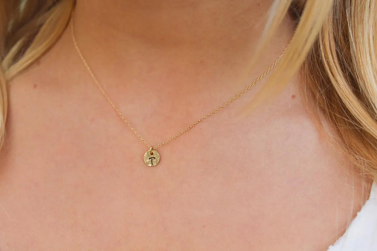 Teenie Tiny 14k Gold Fill Hammered Disk Necklace My Store