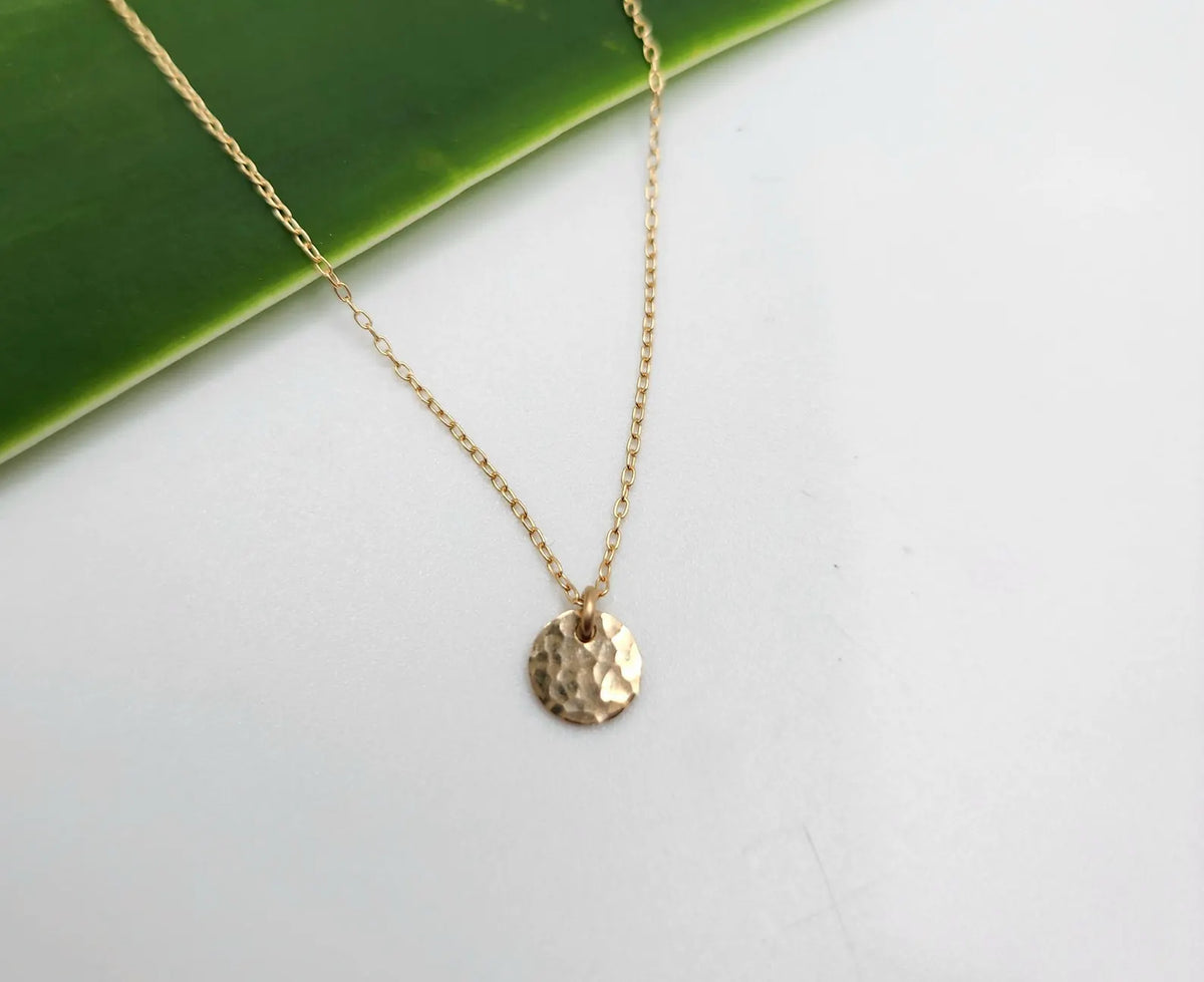 Teenie Tiny 14k Gold Fill Hammered Disk Necklace My Store